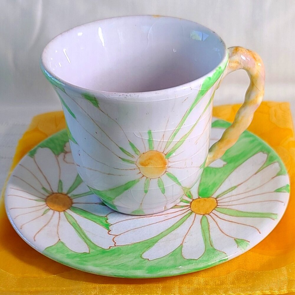 Vintage Signed Ernestine Cannon Mug and Saucer made in Salerno Italy-Ceramic